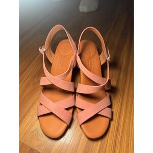 Gentle Souls by Kenneth Cole Pink Cross Strap Ankle Buckle Wedge Sandals‎